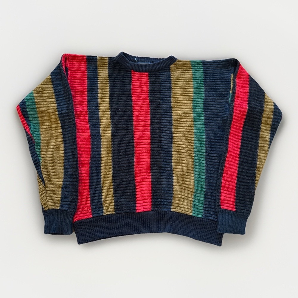 Vintage‎ Sweater Mens L Striped Acrylic Knit 90s 80s Bahama Bay Club
